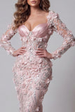 Long Sleeve Blush Mermaid Pageant Dress with 3D Flowers