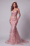 Sparkly Blush Corset Mermaid Long Beaded Floral Pageant Dress