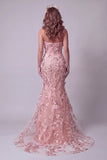 Sparkly Blush Corset Mermaid Long Beaded Floral Pageant Dress