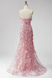 Sparkly Blush Corset Mermaid Long Beaded Floral Pageant Dress