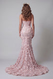 Sparkly Blush Corset Mermaid Long Beaded Floral Pageant Dress