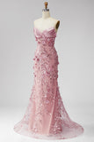 Sparkly Blush Corset Mermaid Long Beaded Floral Pageant Dress