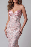 Sparkly Blush Corset Mermaid Long Beaded Floral Pageant Dress