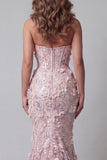 Sparkly Blush Corset Mermaid Long Beaded Floral Pageant Dress