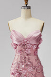 Sparkly Blush Corset Mermaid Long Beaded Floral Pageant Dress
