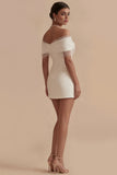White Off the Shoulder Ruched Short Tight Graduation Dress