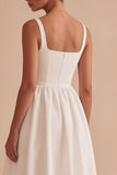 White Square Neck A Line Midi Graduation Dress