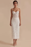 White Lace Spaghetti Straps Bodycon Corset Midi Dress