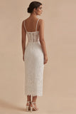 White Lace Spaghetti Straps Bodycon Corset Midi Dress