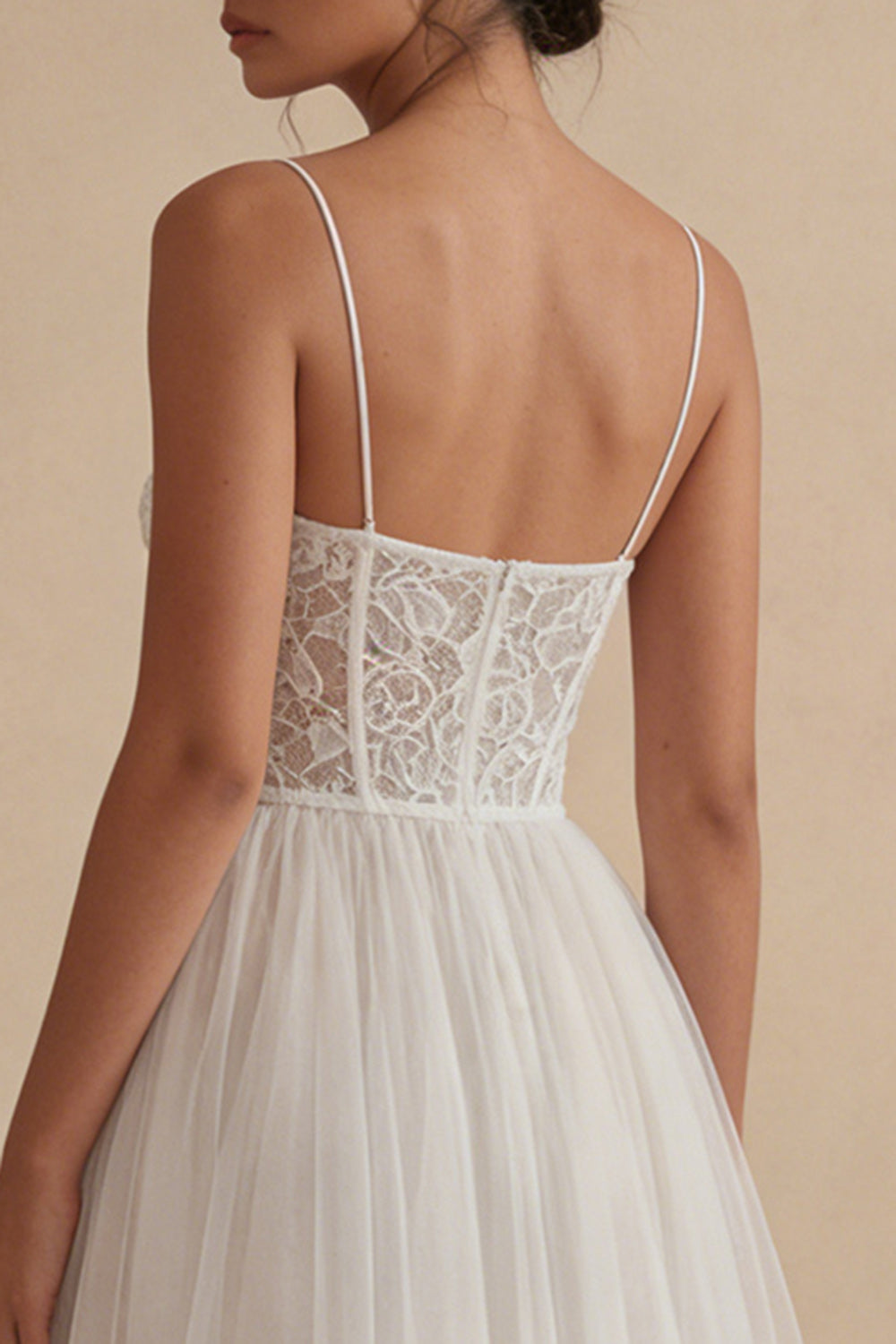 Zapaka Women White Midi Graduation Dress with Lace Tulle Corset