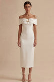 White Off the Shoulder Bodycon Midi Graduation Dress