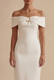 White Off the Shoulder Bodycon Midi Graduation Dress