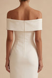 White Off the Shoulder Bodycon Midi Graduation Dress