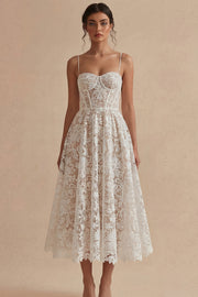 White Lace Spaghetti Dress A Line Corset Ankle Length Dress