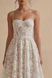 White Lace Spaghetti Dress A Line Corset Ankle Length Dress