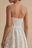 White Lace Spaghetti Dress A Line Corset Ankle Length Dress