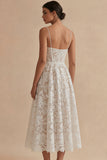 White Lace Spaghetti Dress A Line Corset Ankle Length Dress