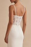 White Spaghetti Straps Ankle Length Corset Midi Dress with Lace