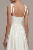 White Thick Straps Long A Line Beach Wedding Dress