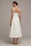 White Thick Straps Long A Line Beach Wedding Dress