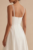 Simple White Satin Midi A Line Beach Wedding Dress