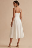 Simple White Satin Midi A Line Beach Wedding Dress