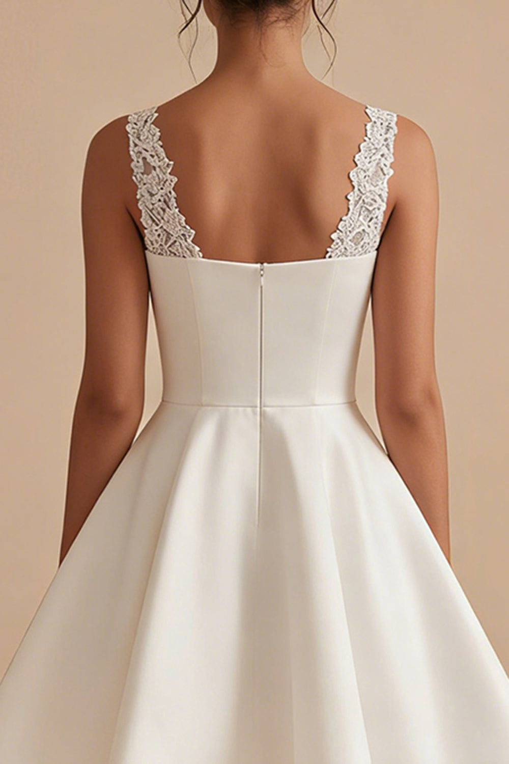 Zapaka Women White Short Wedding Dress with Lace A Line V-Neck