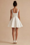 White Short V-Neck A Line Graduation Dress with Lace