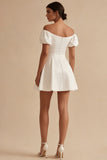 White Puff Sleeves Off the Shoulder Short A Line Graduation Dress