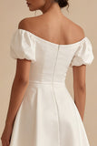 White Puff Sleeves Off the Shoulder Short A Line Graduation Dress