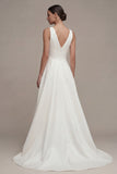 A Line V-Neck White High Low Engagement Dress