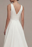 A Line V-Neck White High Low Engagement Dress