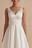 White A Line V-Neck Maxi Engagement Dress with Lace