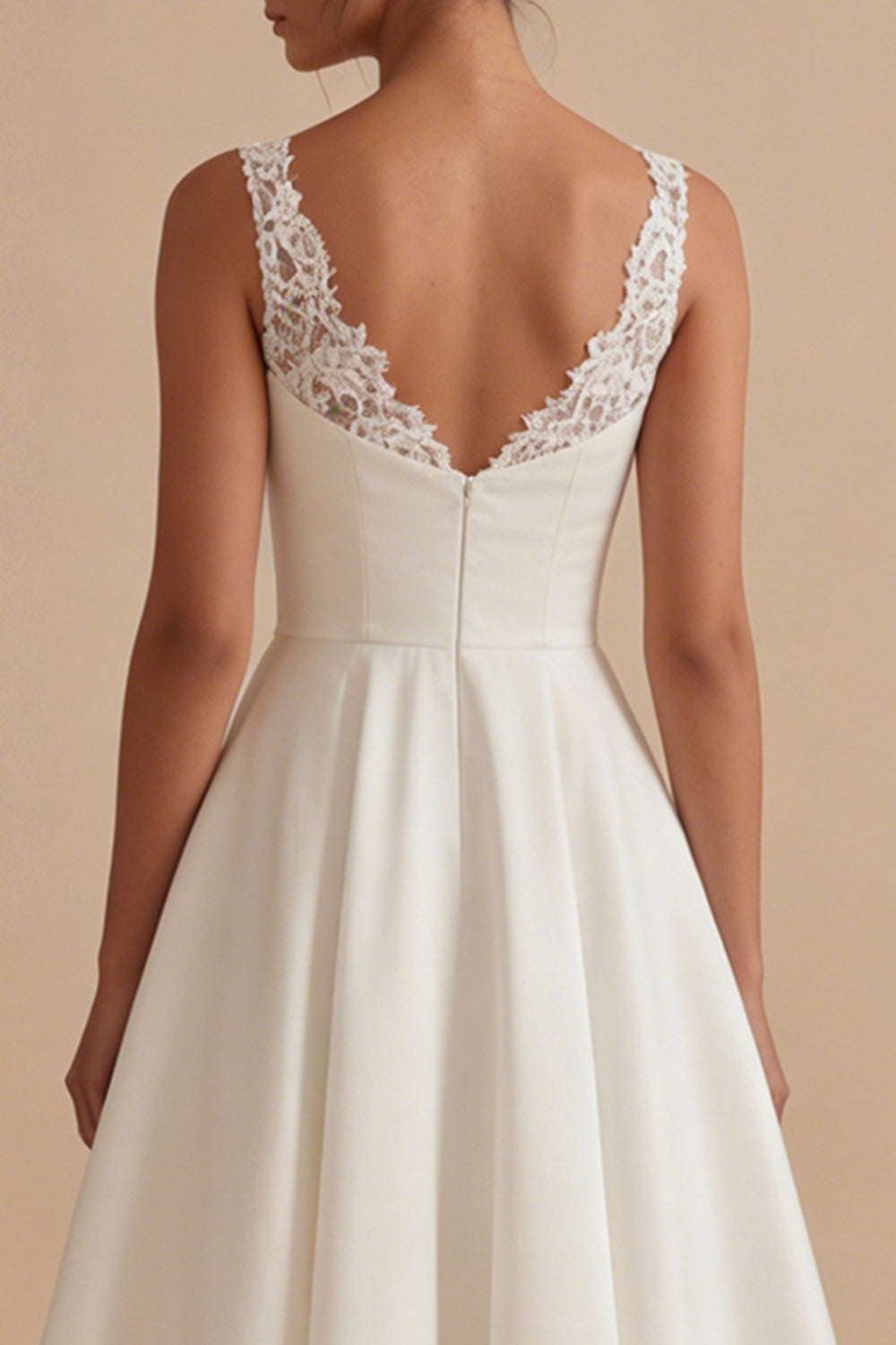ZAPAKA Women Maxi Engagement Dress with Lace A Line V-Neck Little White