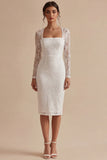 Bodycon Lace Long Sleeves Floral White Boho Engagement Dress
