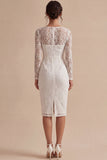 Bodycon Lace Long Sleeves Floral White Boho Engagement Dress