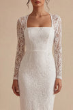 Bodycon Lace Long Sleeves Floral White Boho Engagement Dress