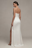 Sweetheart Ruched White Maxi Sheath Engagement Dress with Slit