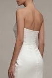 Sweetheart Ruched White Maxi Sheath Engagement Dress with Slit