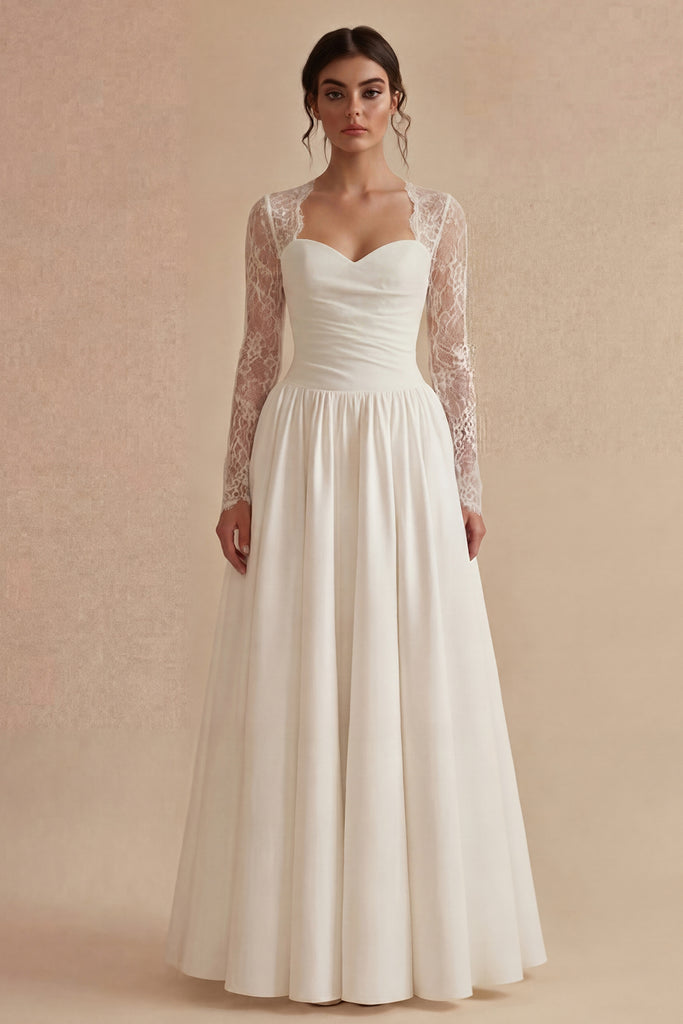 long sleeve long white lace dress