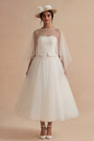 White  A Line Ilusion Bateau Neck Long Boho Wedding Dress