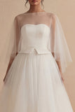 White  A Line Ilusion Bateau Neck Long Boho Wedding Dress