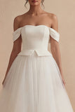 White Off the Shoulder A Line Long Boho Wedding Dress