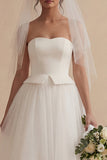 White A Line Strapless Long Boho Wedding Dress
