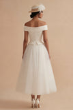 White Long Off the Shoulder A Line Boho Wedding Dress