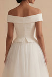 White Long Off the Shoulder A Line Boho Wedding Dress
