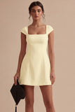 White Cap Sleeves Square Neck Short A Line Graduation Dress