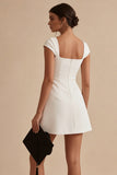 White Cap Sleeves Square Neck Short A Line Graduation Dress