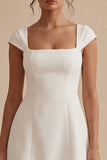 White Cap Sleeves Square Neck Short A Line Graduation Dress