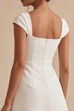 White Cap Sleeves Square Neck Short A Line Graduation Dress